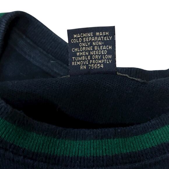 Vintage Abercrombie & Fitch Men's Navy Blue Green Trim XL Knit Cotton Crew Neck - Picture 6 of 6